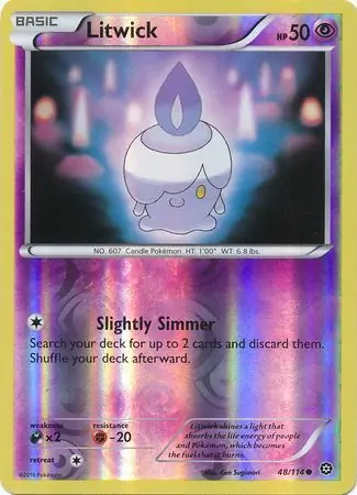 Litwick Reverse Holo Pokemon card from Steam Siege