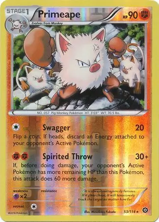 Primeape Reverse Holo Pokemon card from Steam Siege