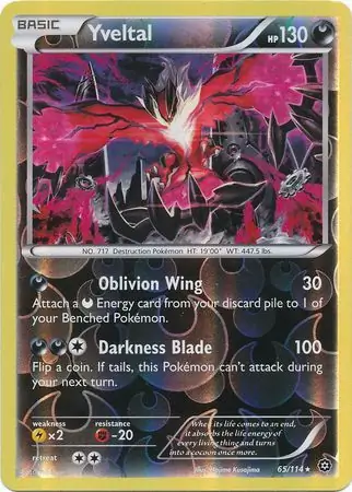 Yveltal Reverse Holo Pokemon card from Steam Siege