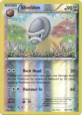 Shieldon Reverse Holo Pokemon card from Steam Siege