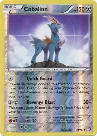 Cobalion Reverse Holo Pokemon card from Steam Siege