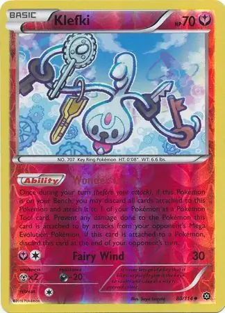 Klefki Reverse Holo Pokemon card from Steam Siege