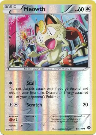 Meowth Reverse Holo Pokemon card from Steam Siege