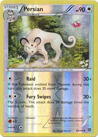 Persian Reverse Holo Pokemon card from Steam Siege