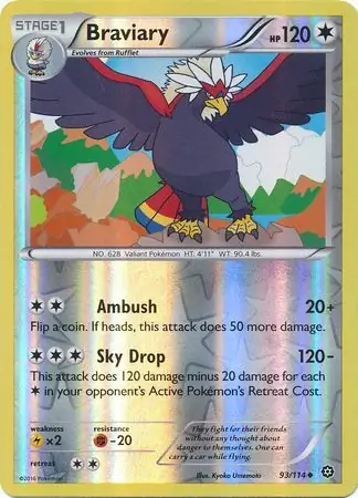 Braviary Reverse Holo Pokemon card from Steam Siege