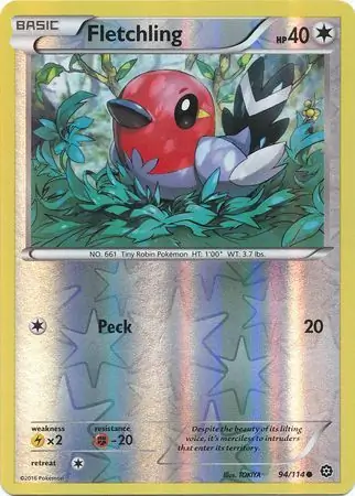 Fletchling Reverse Holo Pokemon card from Steam Siege