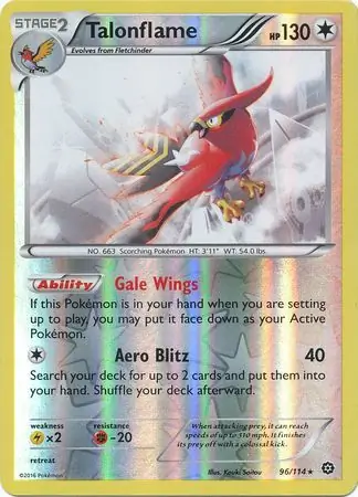 Talonflame Reverse Holo Pokemon card from Steam Siege