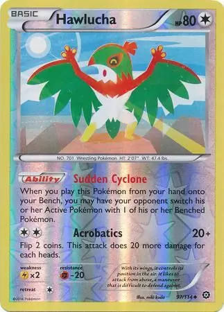 Hawlucha Reverse Holo Pokemon card from Steam Siege