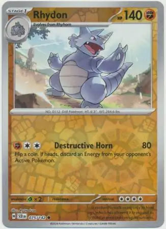 Rhydon Reverse Holo Pokemon card from Stellar Crown