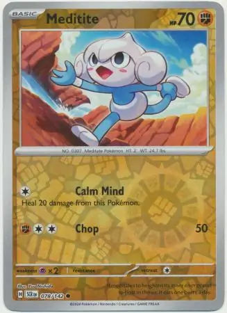 Meditite Reverse Holo Pokemon card from Stellar Crown