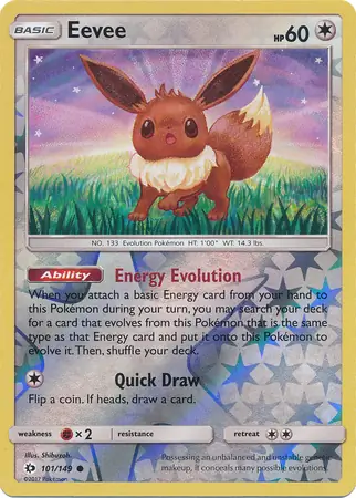 Eevee Reverse Holo Pokemon card from Sun & Moon