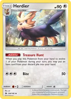 Herdier Pokemon card from Sun & Moon