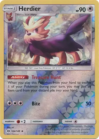 Herdier Reverse Holo Pokemon card from Sun & Moon