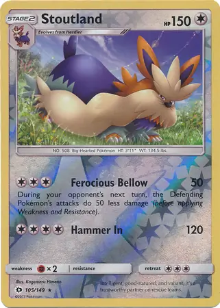 Stoutland Reverse Holo Pokemon card from Sun & Moon