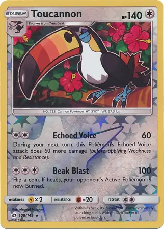 Toucannon Reverse Holo Pokemon card from Sun & Moon
