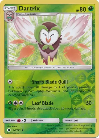 Dartrix Reverse Holo Pokemon card from Sun & Moon