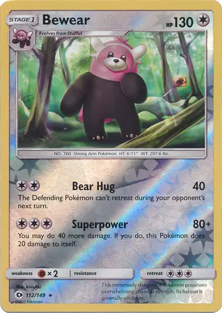 Bewear Reverse Holo Pokemon card from Sun & Moon