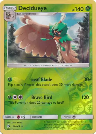 Decidueye Reverse Holo Pokemon card from Sun & Moon