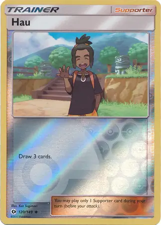 Hau Reverse Holo Pokemon card from Sun & Moon