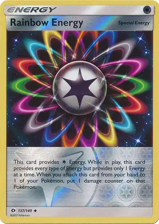 Rainbow Energy Reverse Holo Pokemon card from Sun & Moon