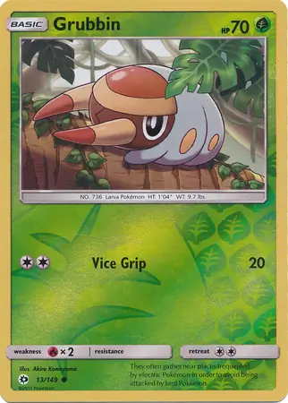 Grubbin Reverse Holo Pokemon card from Sun & Moon