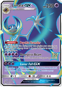 Full Art Lunala GX Pokemon card from Sun & Moon