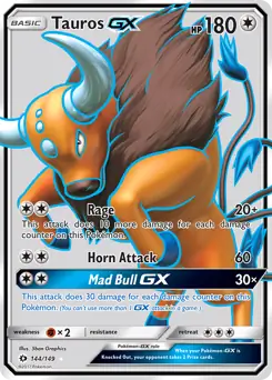 Full Art Tauros GX Pokemon card from Sun & Moon