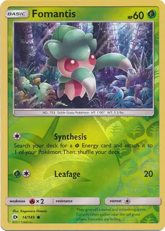 Fomantis Reverse Holo Pokemon card from Sun & Moon