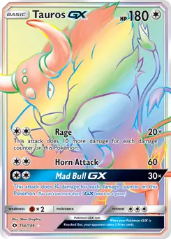 Tauros GX Secret Pokemon card from Sun & Moon