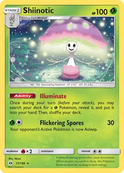 Shiinotic Pokemon card from Sun & Moon