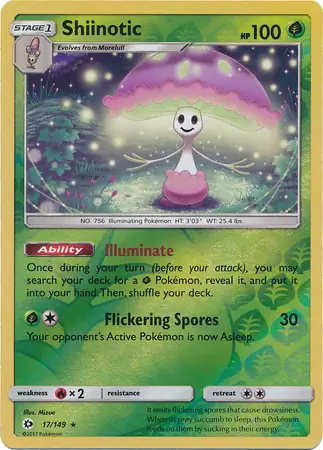 Shiinotic Reverse Holo Pokemon card from Sun & Moon