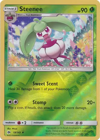 Steenee Reverse Holo Pokemon card from Sun & Moon
