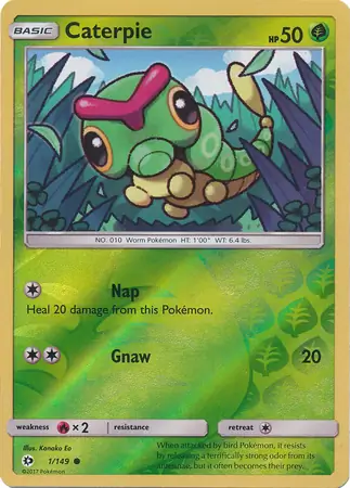 Caterpie Reverse Holo Pokemon card from Sun & Moon