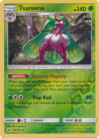 Tsareena Reverse Holo Pokemon card from Sun & Moon