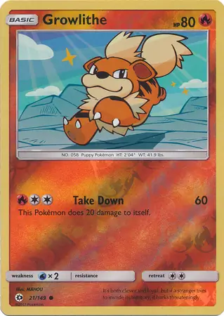 Growlithe Reverse Holo Pokemon card from Sun & Moon