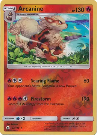 Arcanine Reverse Holo Pokemon card from Sun & Moon