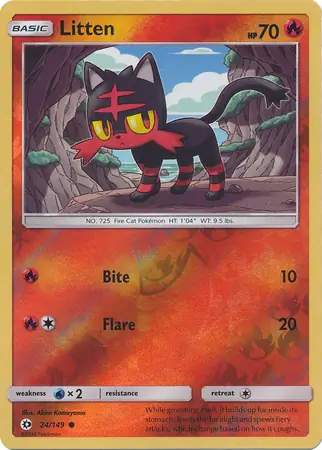Litten Reverse Holo Pokemon card from Sun & Moon
