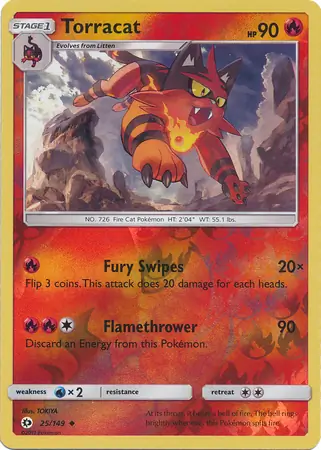 Torracat Reverse Holo Pokemon card from Sun & Moon