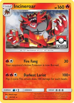 Incineroar Pokemon card from Sun & Moon