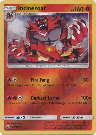 Incineroar Reverse Holo Pokemon card from Sun & Moon