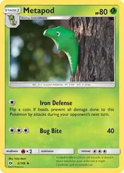 Metapod Pokemon card from Sun & Moon