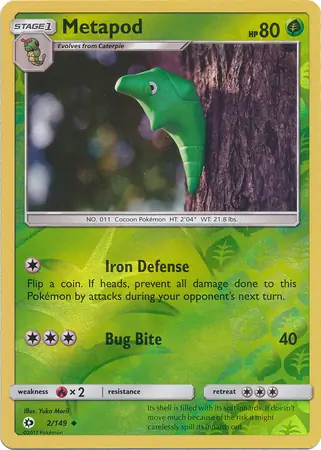 Metapod Reverse Holo Pokemon card from Sun & Moon
