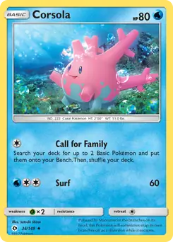 Corsola Pokemon card from Sun & Moon