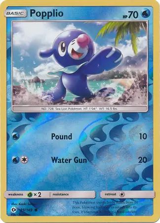 Popplio Reverse Holo Pokemon card from Sun & Moon