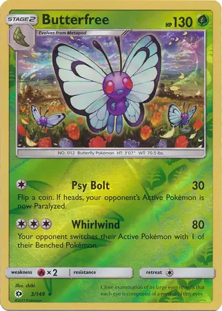 Butterfree Reverse Holo Pokemon card from Sun & Moon