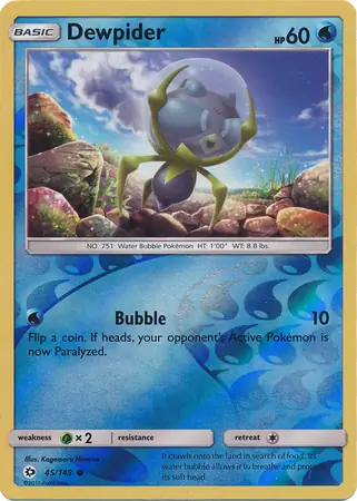 Dewpider Reverse Holo Pokemon card from Sun & Moon