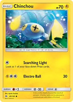 Chinchou Pokemon card from Sun & Moon