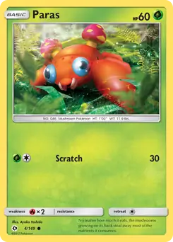 Paras Pokemon card from Sun & Moon