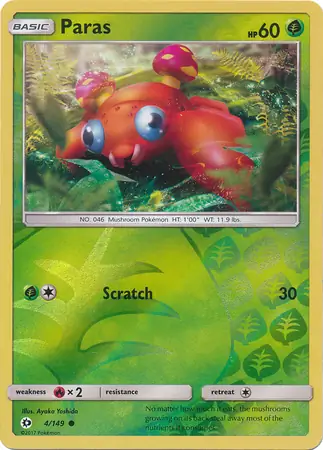 Paras Reverse Holo Pokemon card from Sun & Moon