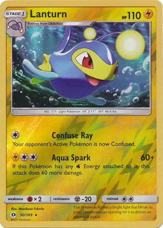 Lanturn Reverse Holo Pokemon card from Sun & Moon